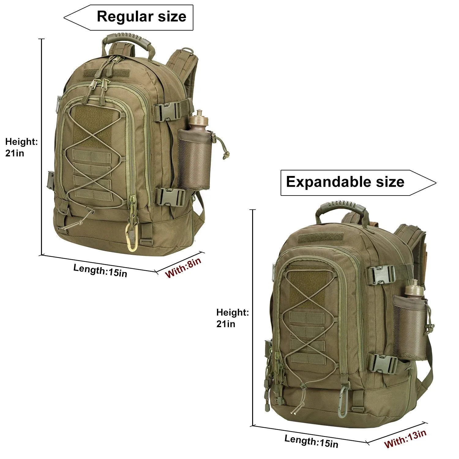 PANS Military Expandable Travel Backpack Tactical Waterproof Outdoor 3-Day Bag,Large,Molle System for Travel,Hiking,Camping,Trekking,Outdoor Sports,Work(Green)