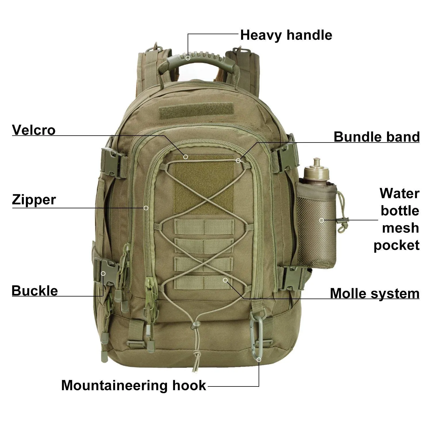 PANS Military Expandable Travel Backpack Tactical Waterproof Outdoor 3-Day Bag,Large,Molle System for Travel,Hiking,Camping,Trekking,Outdoor Sports,Work(Green)
