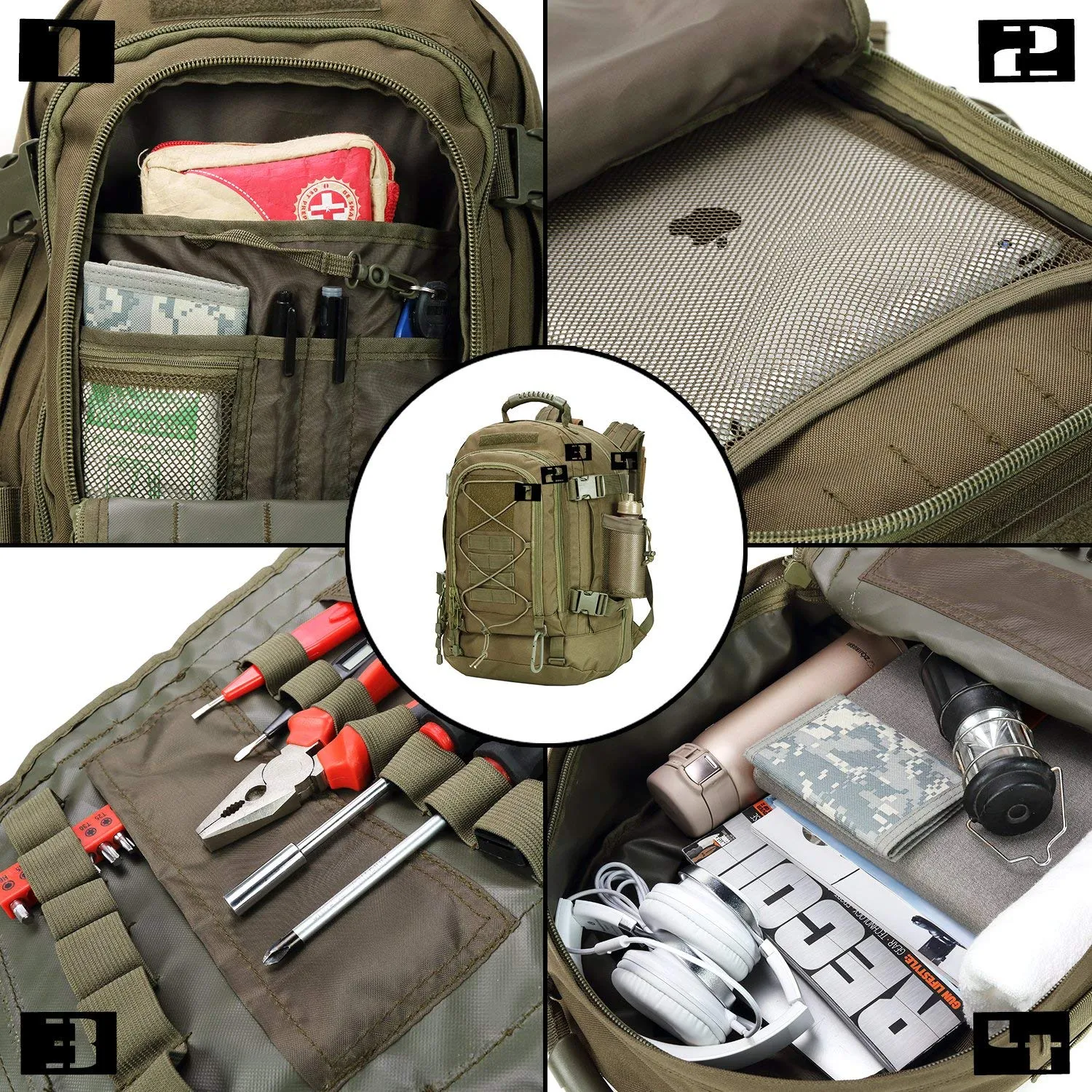 PANS Military Expandable Travel Backpack Tactical Waterproof Outdoor 3-Day Bag,Large,Molle System for Travel,Hiking,Camping,Trekking,Outdoor Sports,Work(Green)