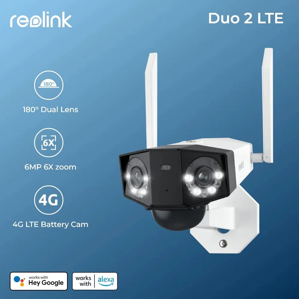 Reolink Duo 2 LTE - 4G Solar Powered 6MP Ultra HD 180° Panoramic Security Camera