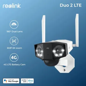 Reolink Duo 2 LTE - 4G Solar Powered 6MP Ultra HD 180° Panoramic Security Camera