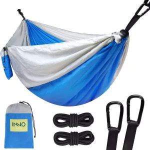 Single camping hammock with 2 tree straps - Blue/Grey