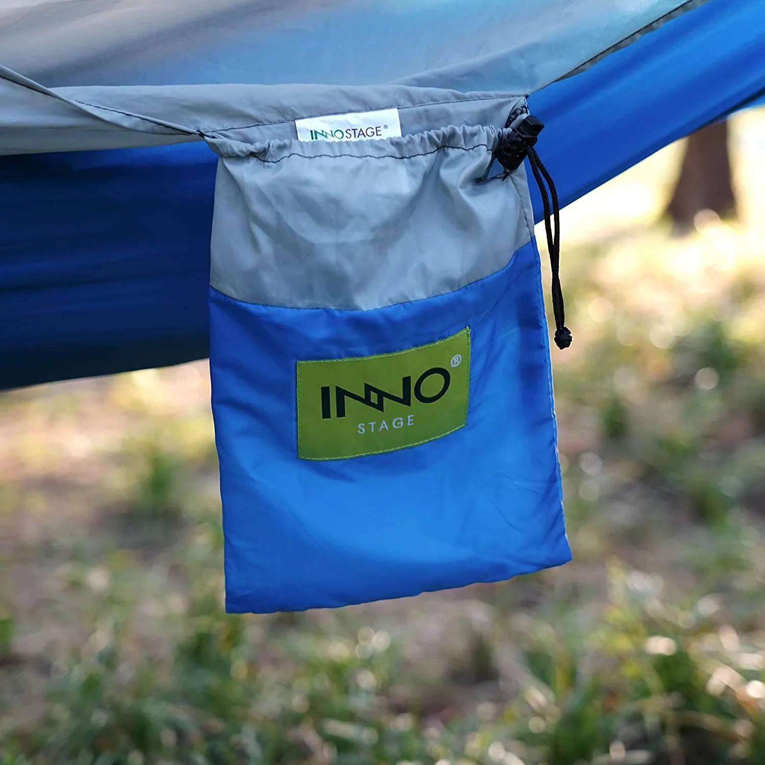 Single camping hammock with 2 tree straps - Blue/Grey