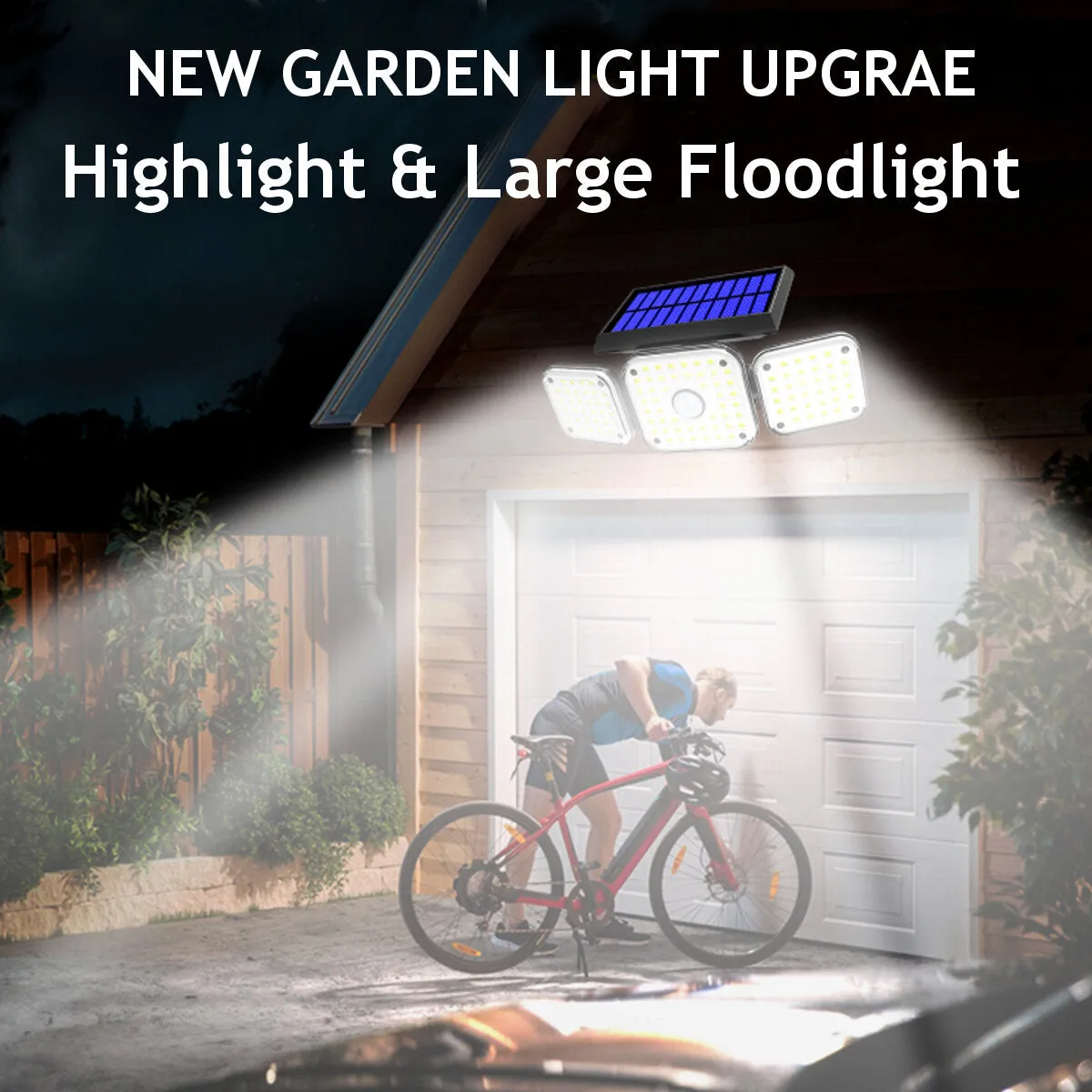 Solar Motion Sensor Lights: 112/138 LED or 132 COB, 3-Head Security Wall Lamp Floodlight