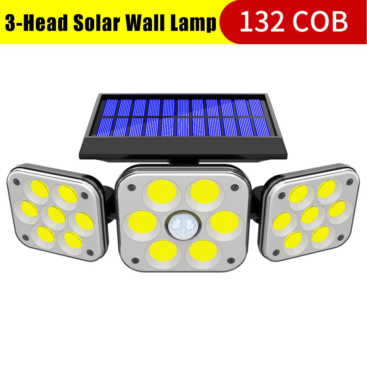 Solar Motion Sensor Lights: 112/138 LED or 132 COB, 3-Head Security Wall Lamp Floodlight