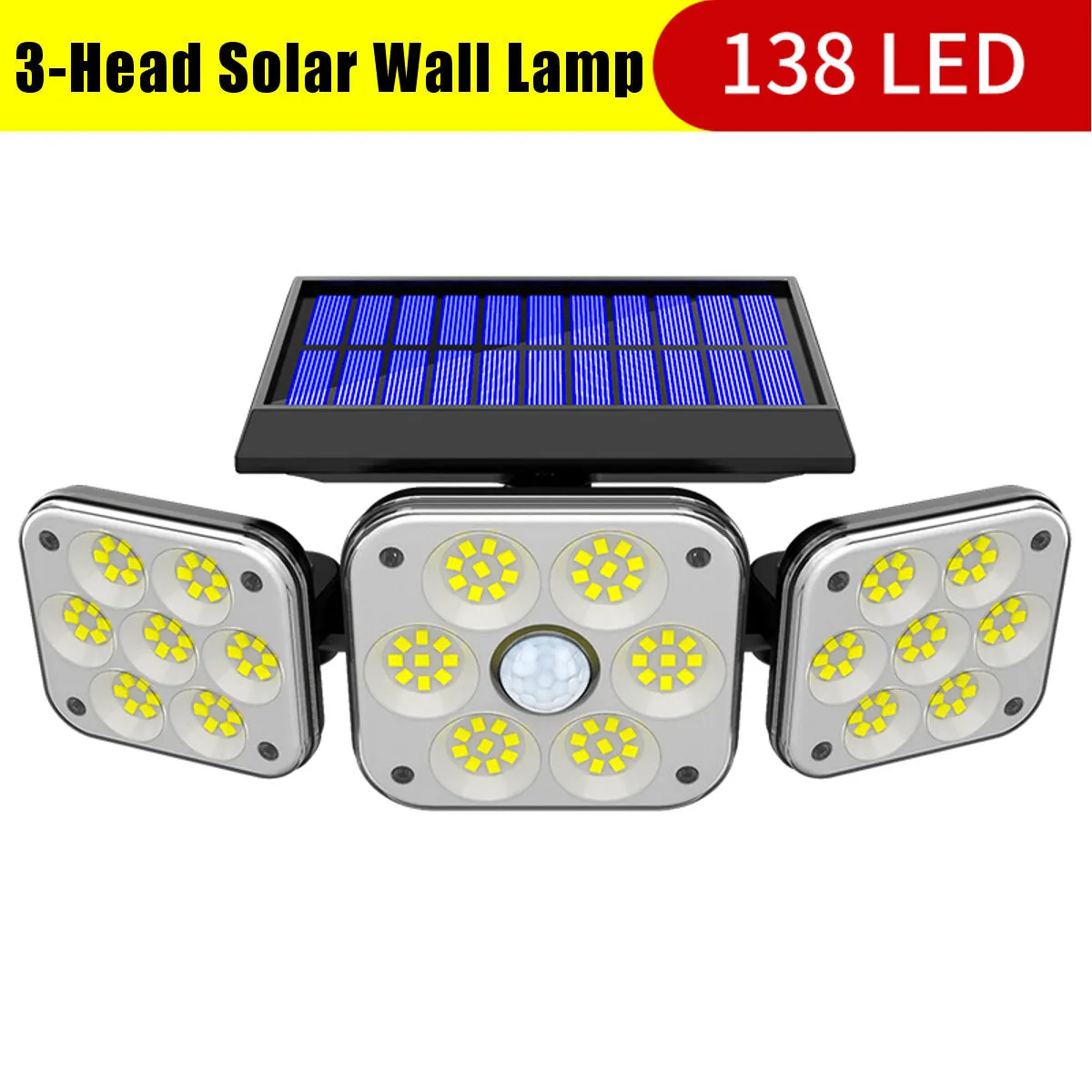 Solar Motion Sensor Lights: 112/138 LED or 132 COB, 3-Head Security Wall Lamp Floodlight