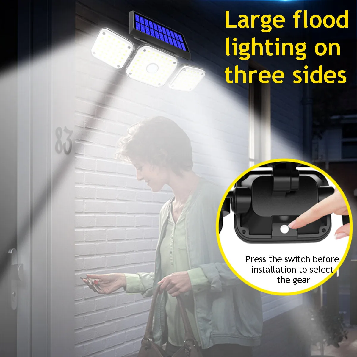 Solar Motion Sensor Lights: 112/138 LED or 132 COB, 3-Head Security Wall Lamp Floodlight