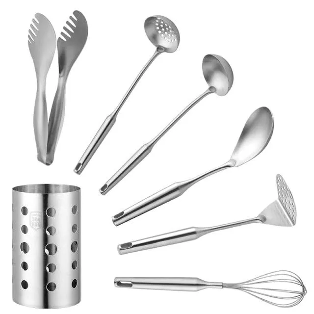 Stainless Steel Kitchen Utensils Chopsticks Tube Soup Ladle Colander Set Gold Cooking Tool Set