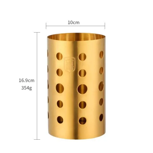 Stainless Steel Kitchen Utensils Chopsticks Tube Soup Ladle Colander Set Gold Cooking Tool Set