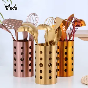 Stainless Steel Kitchen Utensils Chopsticks Tube Soup Ladle Colander Set Gold Cooking Tool Set