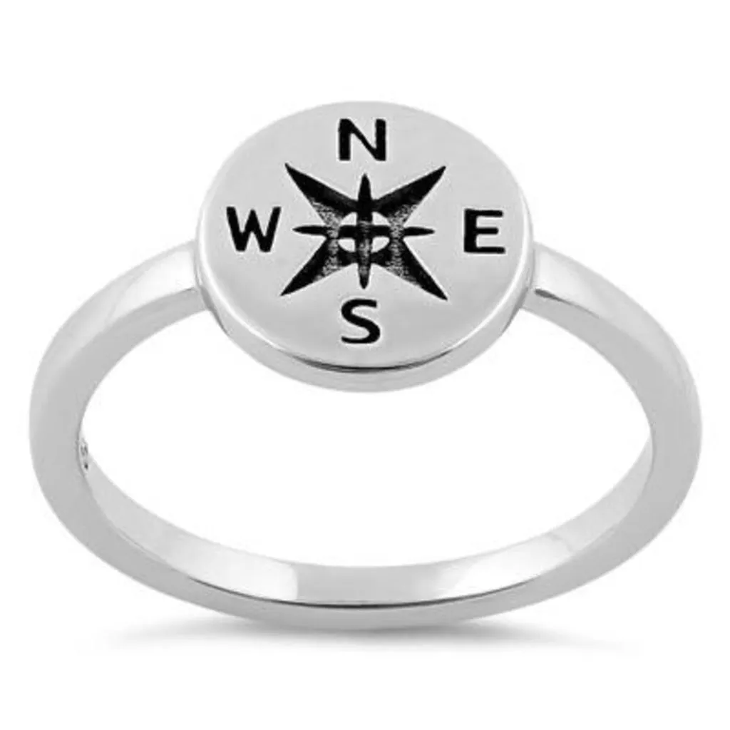 Sterling Silver Compass Ring Boho Casual Jewelry Size 9
