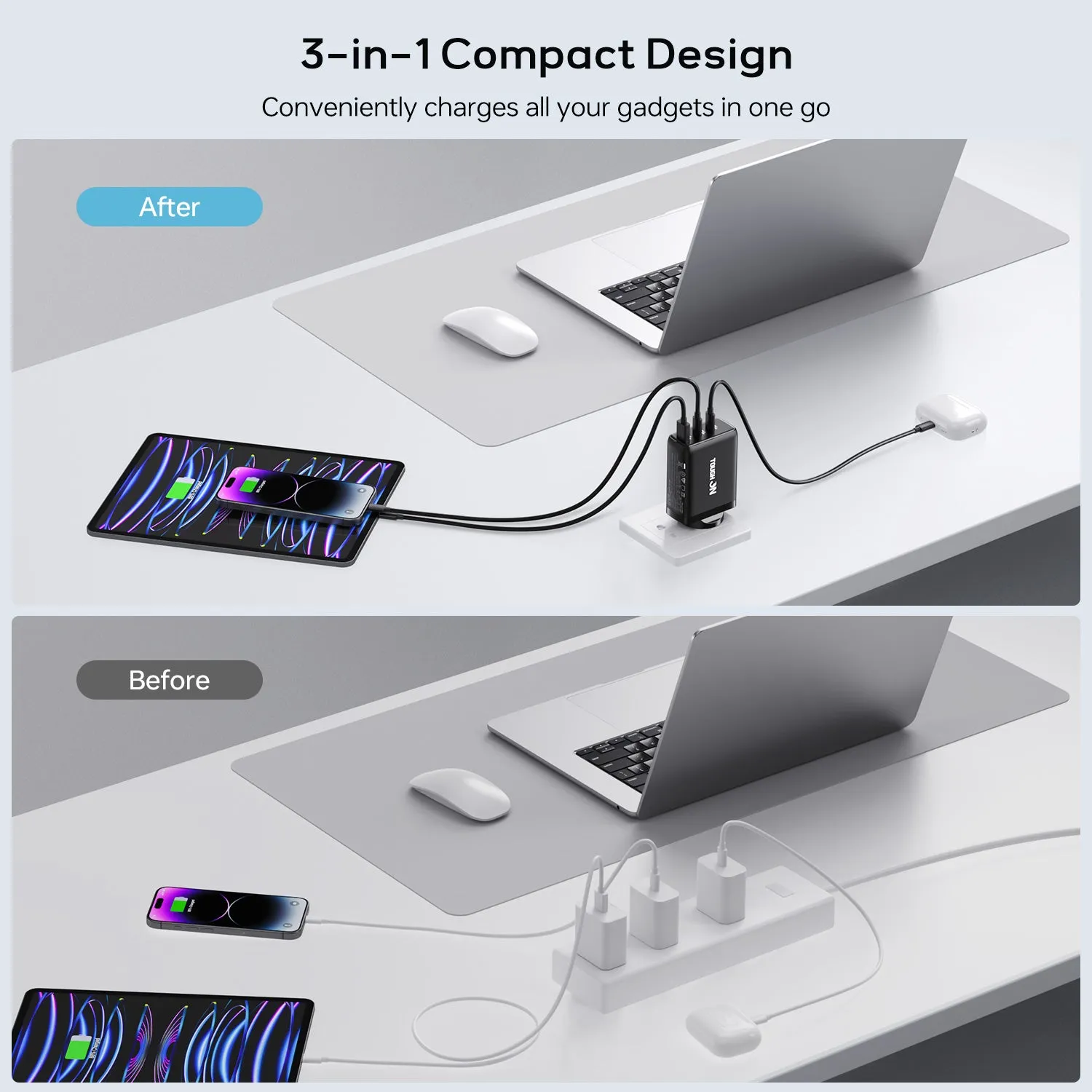 Tough On 100W 3 Port PD & QC 3.0 Fast Wall Charger