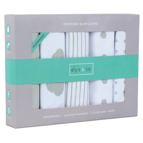 Waterproof Reversible Burp Clothes | 5 Pack | Grey  | Ely's & Co