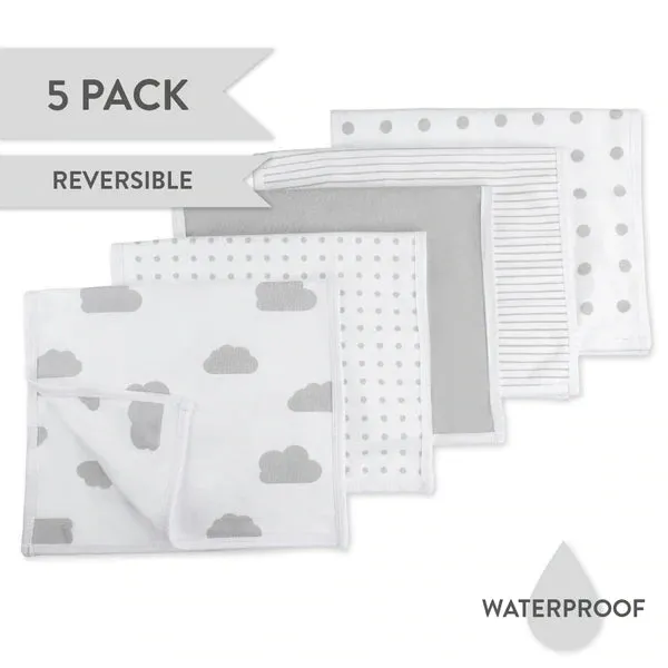 Waterproof Reversible Burp Clothes | 5 Pack | Grey  | Ely's & Co